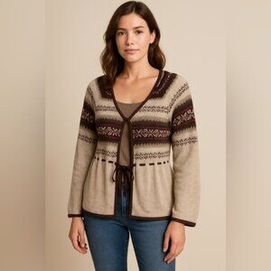 Eddie Bauer Fair Isle Knit Cardigan Sweater Women’s XL – Merino Wool Blend